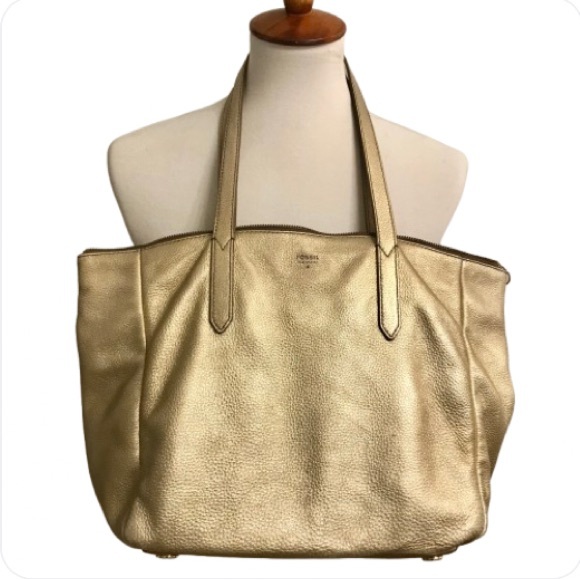 Fossil Sydney Shopper Metallic Gold Pebbled Leather Tote - Picture 2 of 9